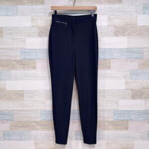 DKNY Vintage 90s Ribbed Knit Skinny Pants Black High Rise Ankle Zip Womens Small